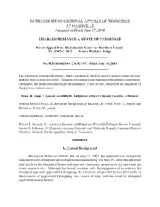 IN THE COURT OF CRIMINAL APPEALS OF TENNESSEE AT NASHVILLE Assigned on Briefs June 17, 2014 CHARLES MCHANEY v. STATE OF TENNESSEE Direct Appeal from the Criminal Court for Davidson County No[removed]C-2023