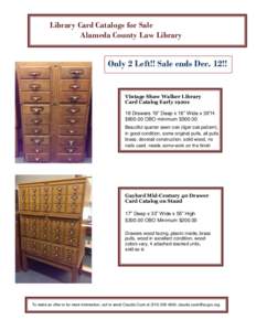 Library Card Catalogs for Sale Alameda County Law Library Only 2 Left!! Sale ends Dec. 12!!  Vintage Shaw Walker Library