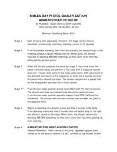 NMLEA DAY PISTOL QUALIFICATION ADMINISTRATIVE GUIDE 50 ROUNDS: (Each round is worth 2 points) 100%-50 hits 90%-45 hits 80%-40 hits Minimum Qualifying Score: 80% Stage 1