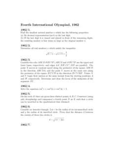 Fourth International Olympiad, [removed]Find the smallest natural number n which has the following properties: (a) Its decimal representation has 6 as the last digit. (b) If the last digit 6 is erased and placed in f