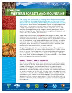 Ecoregion:  Western Forests and mountains The forests and mountains of western North America stretch east from the Sierra Nevada and Cascade Ranges to the great Rocky Mountains and are among the most magnificent natural 