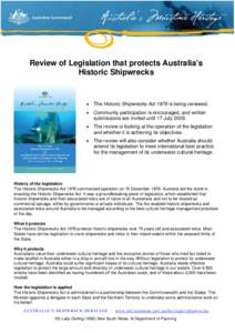 Review of Legislation that protects Australia’s Historic Shipwrecks