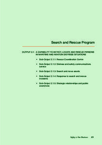 Search and Rescue Program OUTPUT 2.1: A CAPABILITY TO DETECT, LOCATE AND RESCUE PERSONS IN MARITIME AND AVIATION DISTRESS SITUATIONS •  Sub-Output 2.1.1: Rescue Coordination Centre