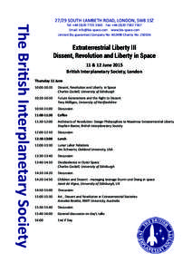 27/29 SOUTH LAMBETH ROAD, LONDON, SW8 1SZ  The British Interplanetary Society Tel: +3160 Fax: +7167 Email:  www.bis-space.com