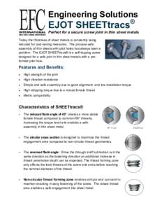 Engineering Solutions ® EJOT SHEETtracs  Perfect for a secure screw joint in thin sheet metals