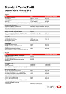 Standard Trade Tariff Effective from 1 February 2013 Import Item DC opening commission Irrevocable DC