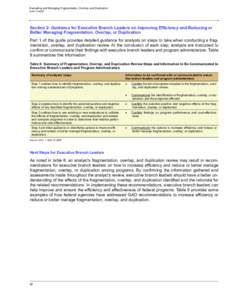 Evaluating and Managing Fragmentation, Overlap, and Duplication GAO-15-49SP Section 2: Guidance for Executive Branch Leaders on Improving Efficiency and Reducing or Better Managing Fragmentation, Overlap, or Duplication 