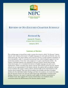 R EVIEW  OF N O E XCUSES C HARTER S CHOOLS Reviewed By