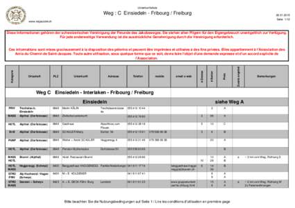 Unterkunftsliste  Weg : C Einsiedeln - Fribourg / Freiburg[removed]Seite 1/12