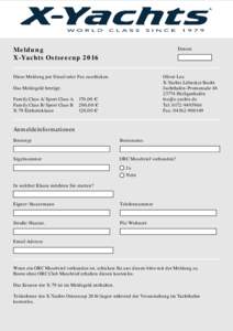 Meldung X-Yachts Ostseecup 2016 Datum  Diese Meldung per Email oder Fax zuschicken.