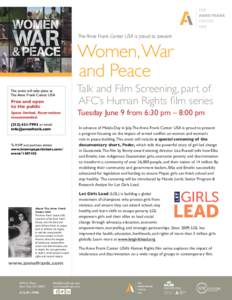 The Anne Frank Center USA is proud to present  Women, War and Peace  The event will take place at