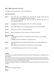 NEEM ‐ SITREP no.08, Sunday 19. June 2011.    This SITREP covers the period June 13 – June 19, 2011 (inclusive).    Movement of personnel:   