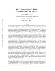 The Theory of Bodily Tides. The Models and the Physics. Michael Efroimsky US Naval Observatory, Washington DC[removed]USA  arXiv:astro-ph/0605521v8 19 Jul 2007