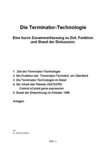 Die Terminator-Technologie Eine kurze Zusammenfassung zu Ziel, Funktion und Stand der Diskussion.