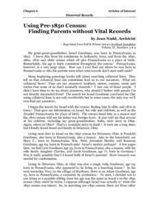 Using Pre-1850 Census: Finding Parents without Vital Records - Handout