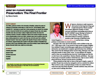 2011 Annual Meeting Coverage  Feature ASIS&T 2011 PLENARY SESSION Bulletin of the American Society for Information Science and Technology – February/March 2012 – Volume 38, Number 3