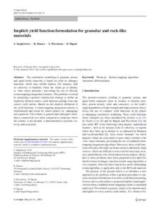 Comput Mech DOI[removed]s00466[removed]ORIGINAL PAPER  Implicit yield function formulation for granular and rock-like