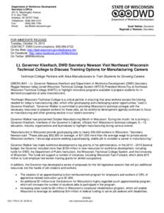 Rebecca Kleefisch / Workforce development / Unemployment / Wisconsin / North Central Association of Colleges and Schools / Northeast Wisconsin Technical College