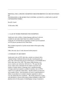 _________________________________________________________________________ PROPOSAL FOR A SPECIFIC EXEMPTION FROM PROHIBITION ON CIRCUMVENTION  OF