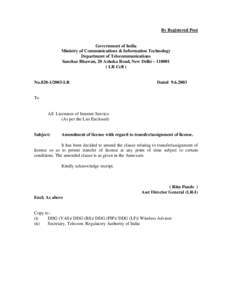 By Registered Post  Government of India Ministry of Communications & Information Technology Department of Telecommunications Sanchar Bhawan, 20 Ashoka Road, New Delhi – 110001