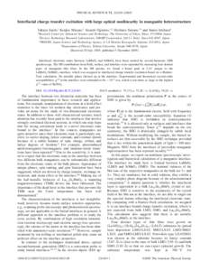 PHYSICAL REVIEW B 72, 224403 共2005兲  Interfacial charge transfer excitation with large optical nonlinearity in manganite heterostructure Takuya Satoh,1 Kenjiro Miyano,1 Yasushi Ogimoto,1,2 Hiroharu Tamaru,1,3 and Sum