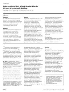 Gender Issues  Interventions That Affect Gender Bias in Hiring: A Systematic Review Carol Isaac, PhD, PT, Barbara Lee, PhD, and Molly Carnes, MD, MS