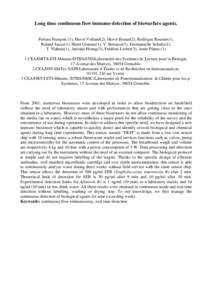 Long time continuous flow immuno-detection of biowarfare agents. Perraut François (1), Hervé Volland(2), Hervé Boutal(2), Rodrigue Rousier(1), Roland Sauze(1), Henri Grateau(1), Y. Bettassa(1), Emmanuelle Schultz(1), 