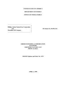 Order Extending Authorization to Export Liquefied Natural Gas from Alaska, April 2, 1999