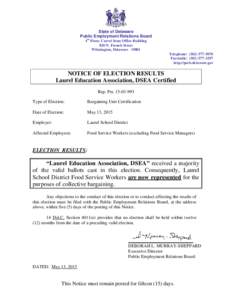 State of Delaware Public Employment Relations Board 4th Floor, Carvel State Office Building 820 N. French Street Wilmington, DelawareTelephone: (