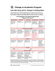 Change in Academic Program Late Add, Drop and/or Change in Grading Basis Change in Academic Program Late registration and schedule adjustments are permitted through the second Friday of each session. See important deadli