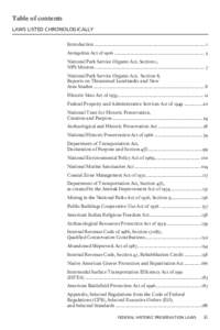 Table of contents LAWS LISTED CHRONOLOGICALLY Introduction .................................................................................................1 Antiquities Act of 1906 ......................................
