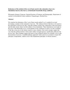 Robustness of the method of the cost of basic needs in the estimation of poverty: Simulations based on the Survey on Burkinabè households living conditions. Wênamgûa Grégoire Yameogo, National Institute of Statistics