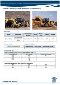 Loader—wheel (excess dimension, excess mass)  Description Mass  Dimension