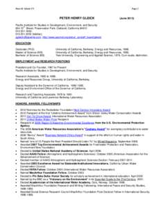 Peter H. Gleick CV  Page 1 PETER HENRY GLEICK