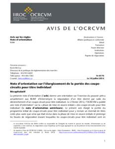 Avis sur les règles Note d’orientation RUIM Personne-ressource : Kevin McCoy