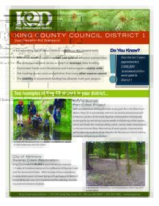 King county council district 1 Co u n c i l m e m b e r R o d D e m b o w s k i A few ways King Conservation District supports on-the-ground work: •	 85% of our funding supports urban and rural conservation partnership
