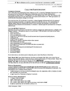 9TH NORTH AMERICAN COLLABORATING CENTER CONFERENCE ON ICF THE CHASE PARK PLAZA HOTEL, ST. LOUIS, MISSOURI JUNE[removed], 2003 CALL FOR PARTICIPATION CONFERENCE OVERVIEW