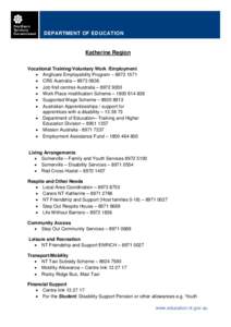 -1-  DEPARTMENT OF EDUCATION Katherine Region Vocational Training/Voluntary Work /Employment