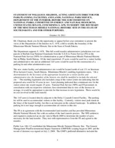 STATEMENT OF WILLIAM D. SHADDOX, ACTING ASSOCIATE DIRECTOR FOR PARK PLANNING, FACILITIES, AND LANDS, NATIONAL PARK SERVICE, DEPARTMENT OF THE INTERIOR, BEFORE THE SUBCOMMITTEE ON NATIONAL PARKS, COMMITTEE ON ENERGY AND N