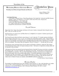 Newsletter of the  Mecklenburg Historical Association Docents Promoting Local History through Education and Research January-February, 2010 Volume 16, Number 1