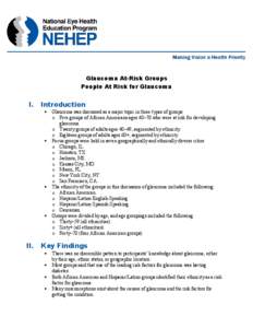 Summary Topline Report 19: Glaucoma At-Risk Groups – People At Risk for Glaucoma