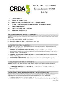 BOARD MEETING AGENDA Tuesday, December 17, 2013 2:00 PM I. II.