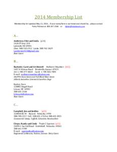 2014 Membership List Membership list updated May 11, 2014… if your name/farm is not listed and should be… please contact Patty Pittman at[removed]or [removed] A… Anderson, Clint and Linda (a14)