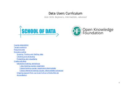 Data Users Curriculum Data Skills: Beginners, Intermediate, Advanced Course description Target audience Requirements