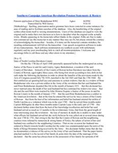 Southern Campaign American Revolution Pension Statements & Rosters Pension application of Peter Bodenhamer R982 Agnes fn28NC Transcribed by Will Graves[removed]