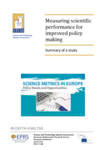 Science and Technology Options Assessment Measuring scientific performance for improved policy