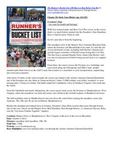 The Runner’s Bucket List: 200 Races to Run Before You Die by Denise Malan (reprinted with permission of Triumph Books, www.triumphbooks.com) Chapter 18: Study Your History (pp[removed]Freedom’s Run