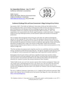 For	Immediate	Release	–	Jan.	31,	2017	 California	Cattlemen’s	Association Media	Contact:		 Malorie	Bankhead,	Director	of	Communications	 California	Cattlemen’s	Association