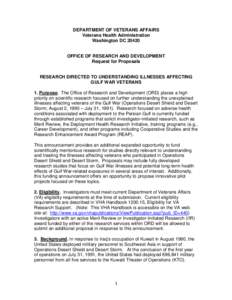 Psychiatry / United States Department of Veterans Affairs / Gulf War syndrome / Posttraumatic stress disorder / Veterans Health Administration / Veteran / Request for proposal / Gulf War / Medicine / Military personnel / Health