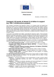 EUROPEAN COMMISSION  PRESS RELEASE Brussels, 16 October[removed]Transport: EU grants of almost €1.6 billion to support